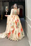 White floral print georgette lehenga (3)