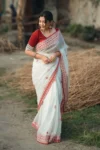 White soft linen cotton silk saree (1)