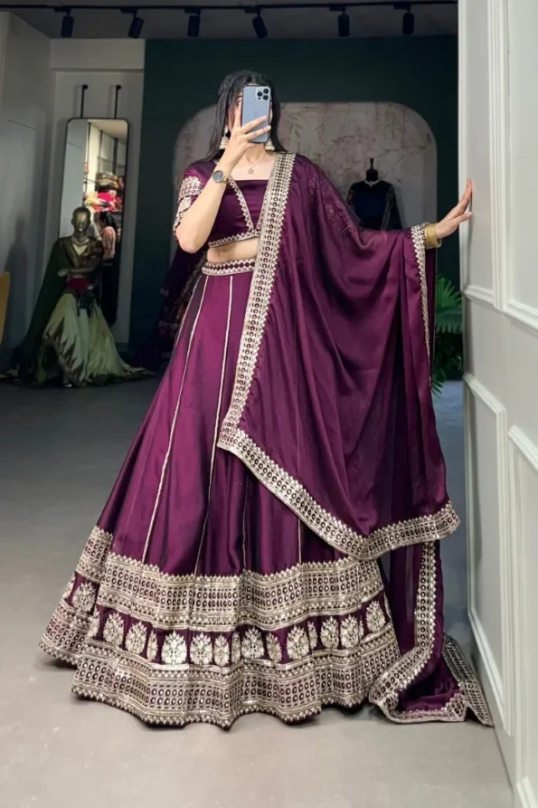 Wine rangoli silk lehenga choli (1)