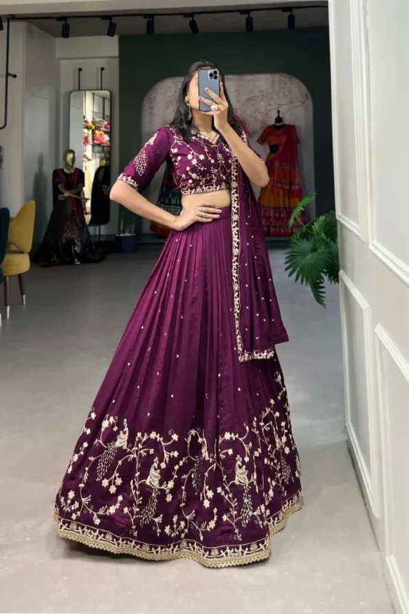 Wine vichitra silk lehenga choli (2)