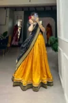 Yellow vichitra silk lehenga choli (4)